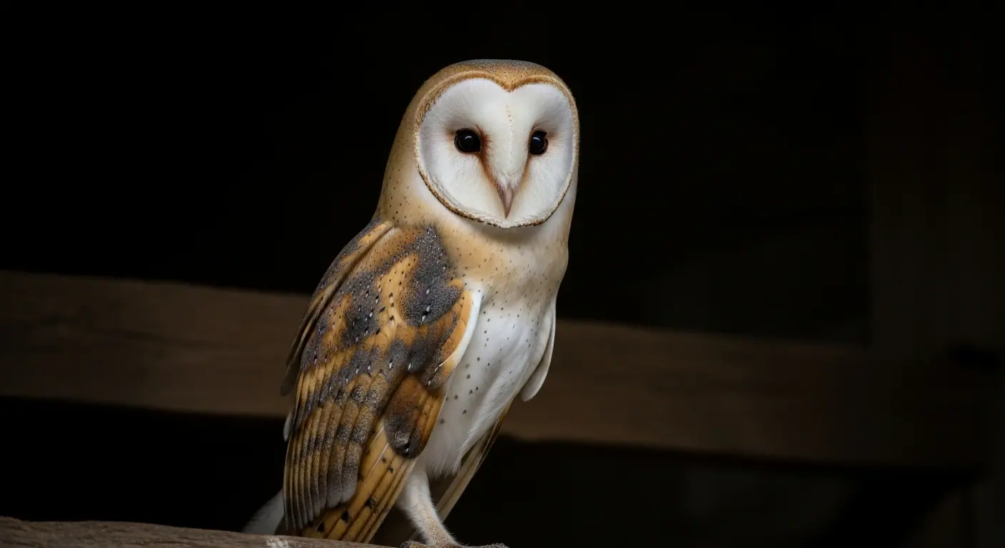 A barn owl with its distinctive white heart-shaped face