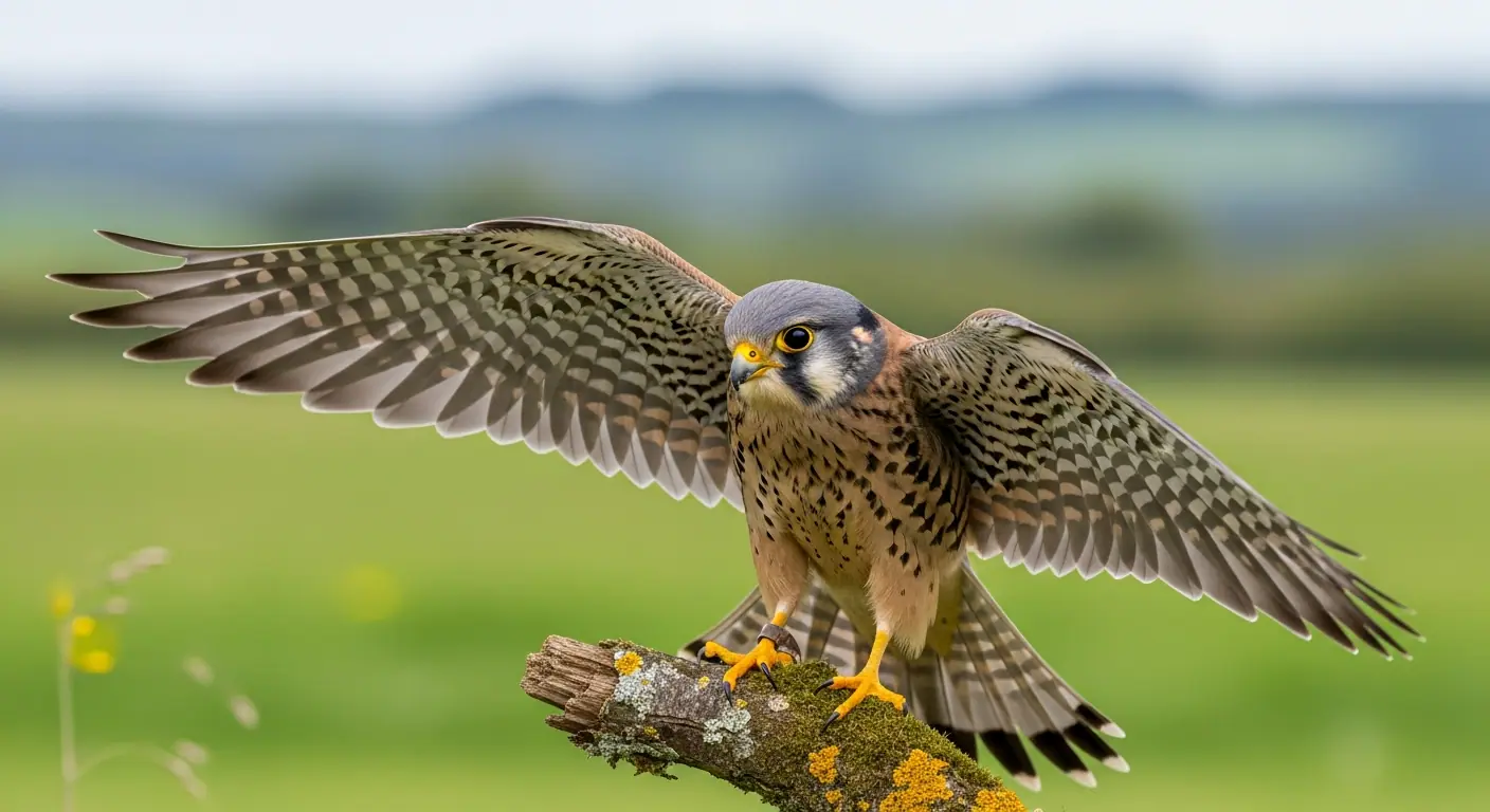 Common kestrel perched in Irish countryside